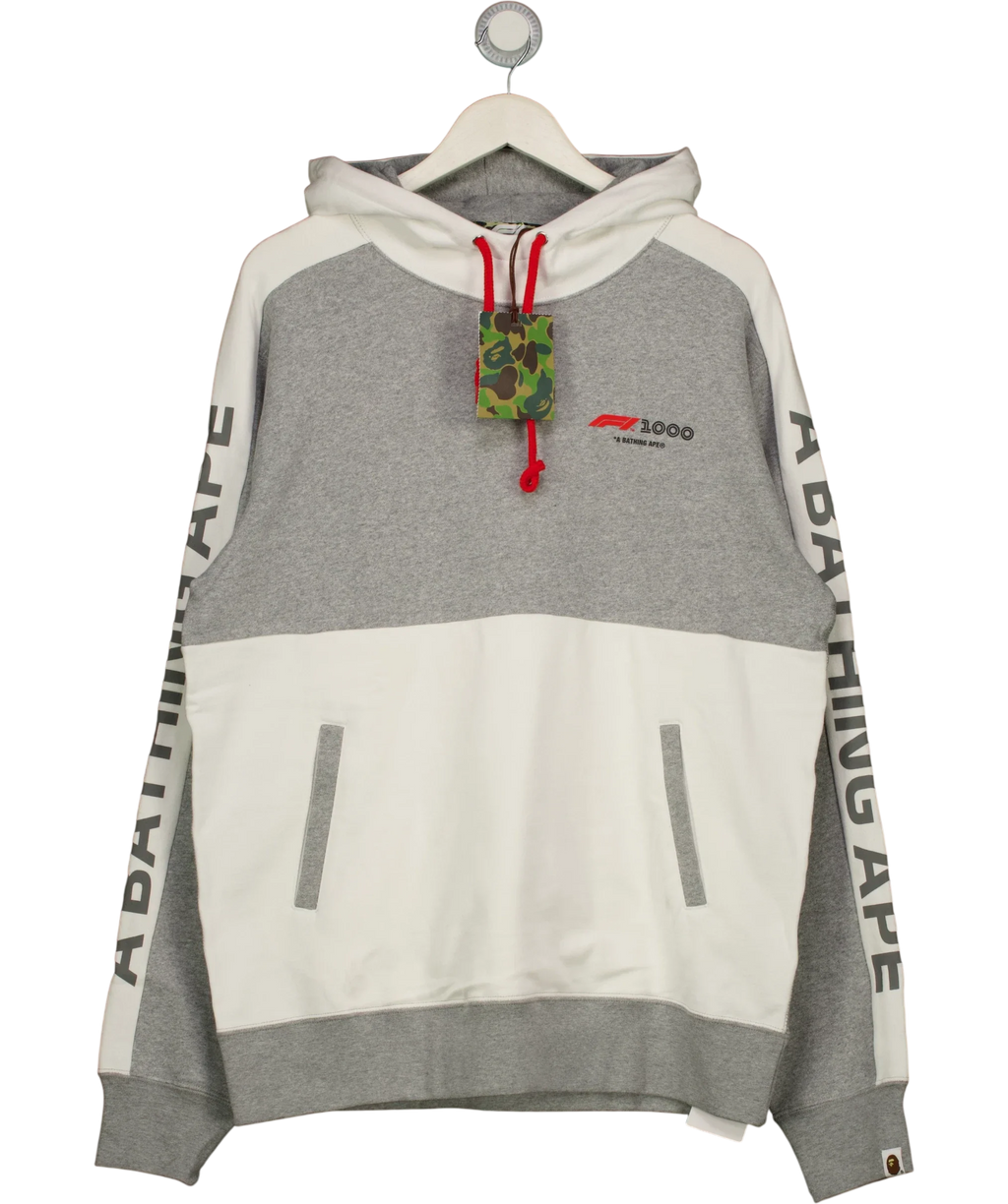 A Bathing Ape Grey BAPE x F1 1000 Two Tone Pullover Hoodie Black/Grey, size UK XXL — front