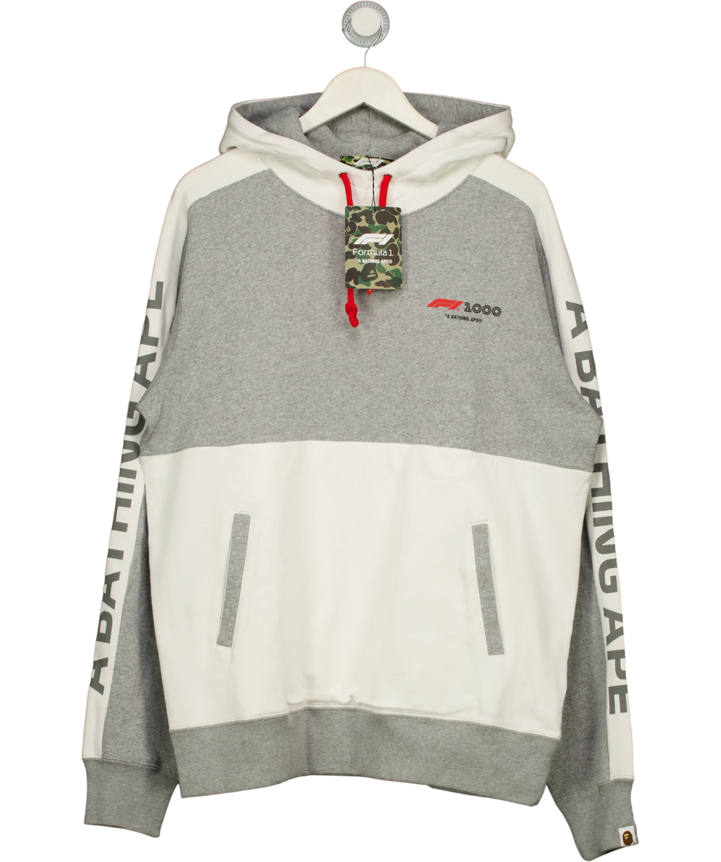 A Bathing Ape Grey Formula 1 1000 Two Tone Pullover Hoodie, size UK XXL — front