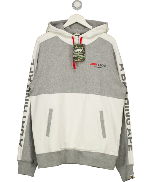 A Bathing Ape Grey Formula 1 1000 Two Tone Pullover Hoodie, size UK XXL — front