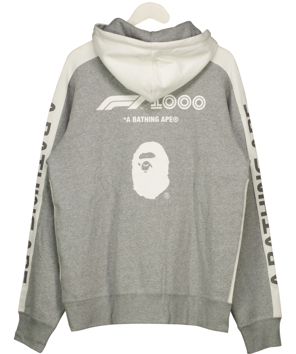 A Bathing Ape Grey Formula 1 1000 Two Tone Pullover Hoodie, size UK XXL — back
