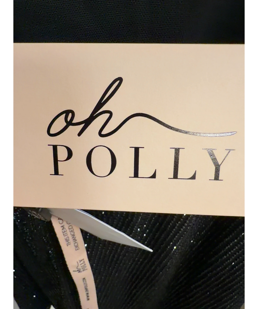 OH POLLY Black Philomena Embellished Soft-Scoop Backless Fitted Mini Dress, size UK 4 — detail