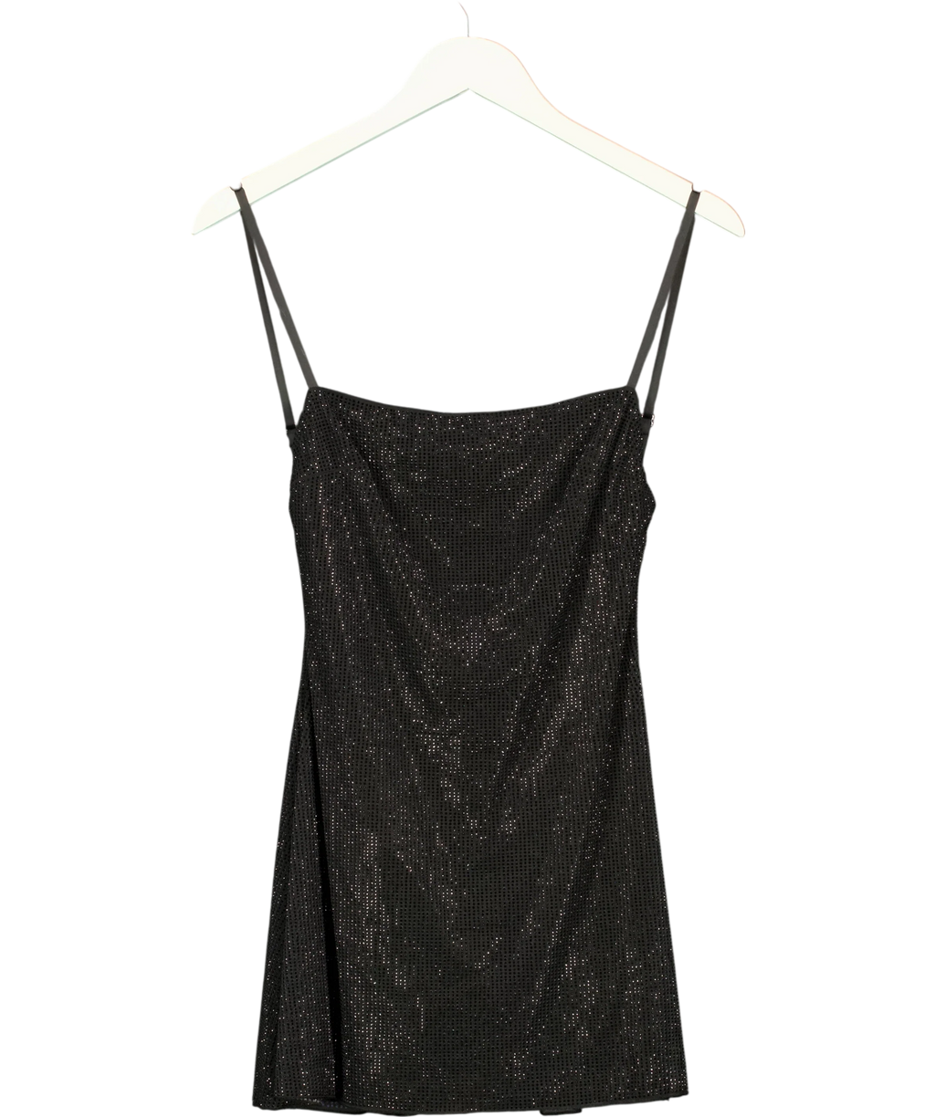 OH POLLY Black Philomena Embellished Soft-Scoop Backless Fitted Mini Dress, size UK 4 — front