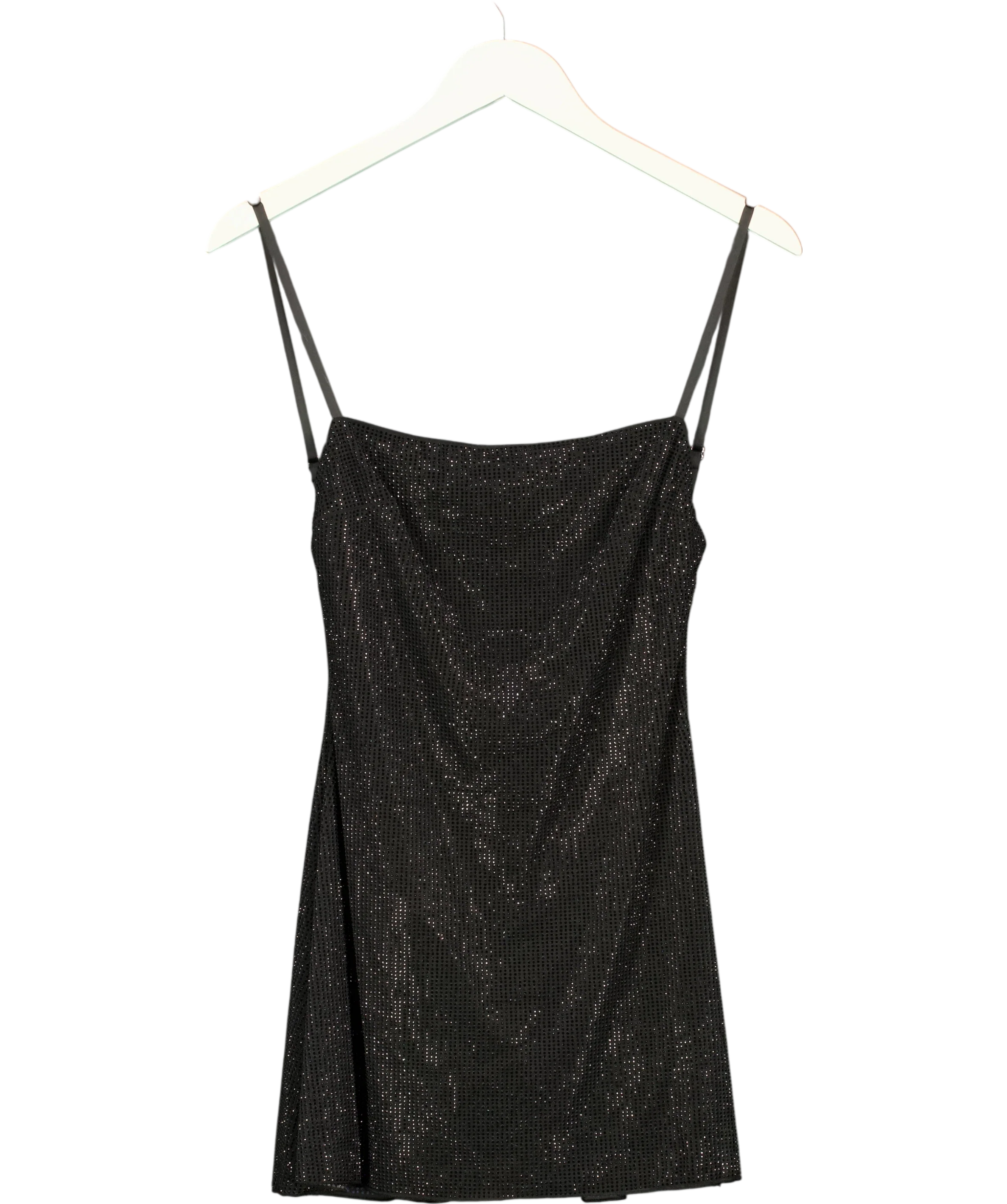 OH POLLY Black Philomena Embellished Soft-Scoop Backless Fitted Mini Dress, size UK 4 — front