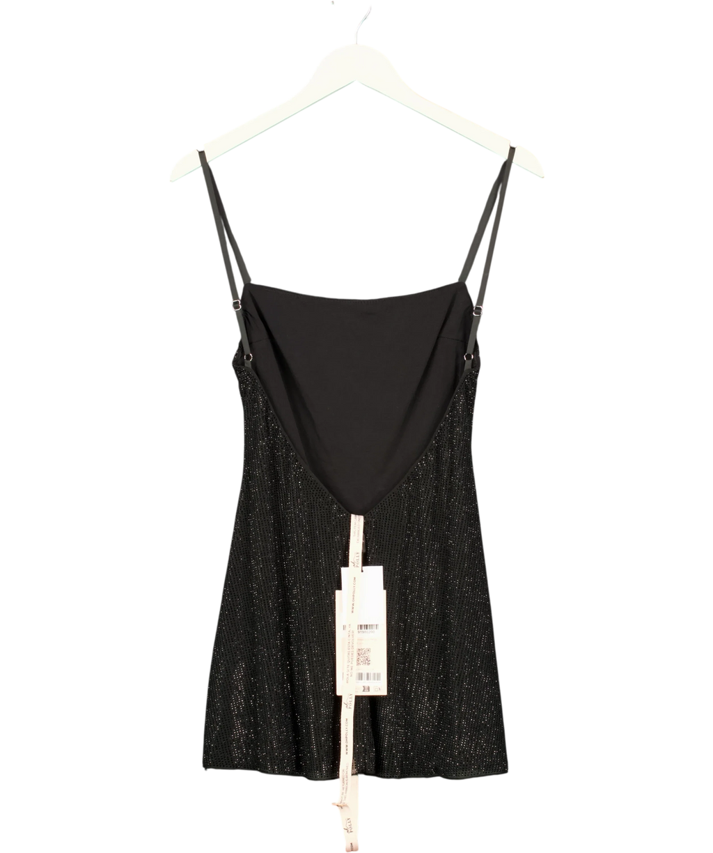 OH POLLY Black Philomena Embellished Soft-Scoop Backless Fitted Mini Dress, size UK 4 — back
