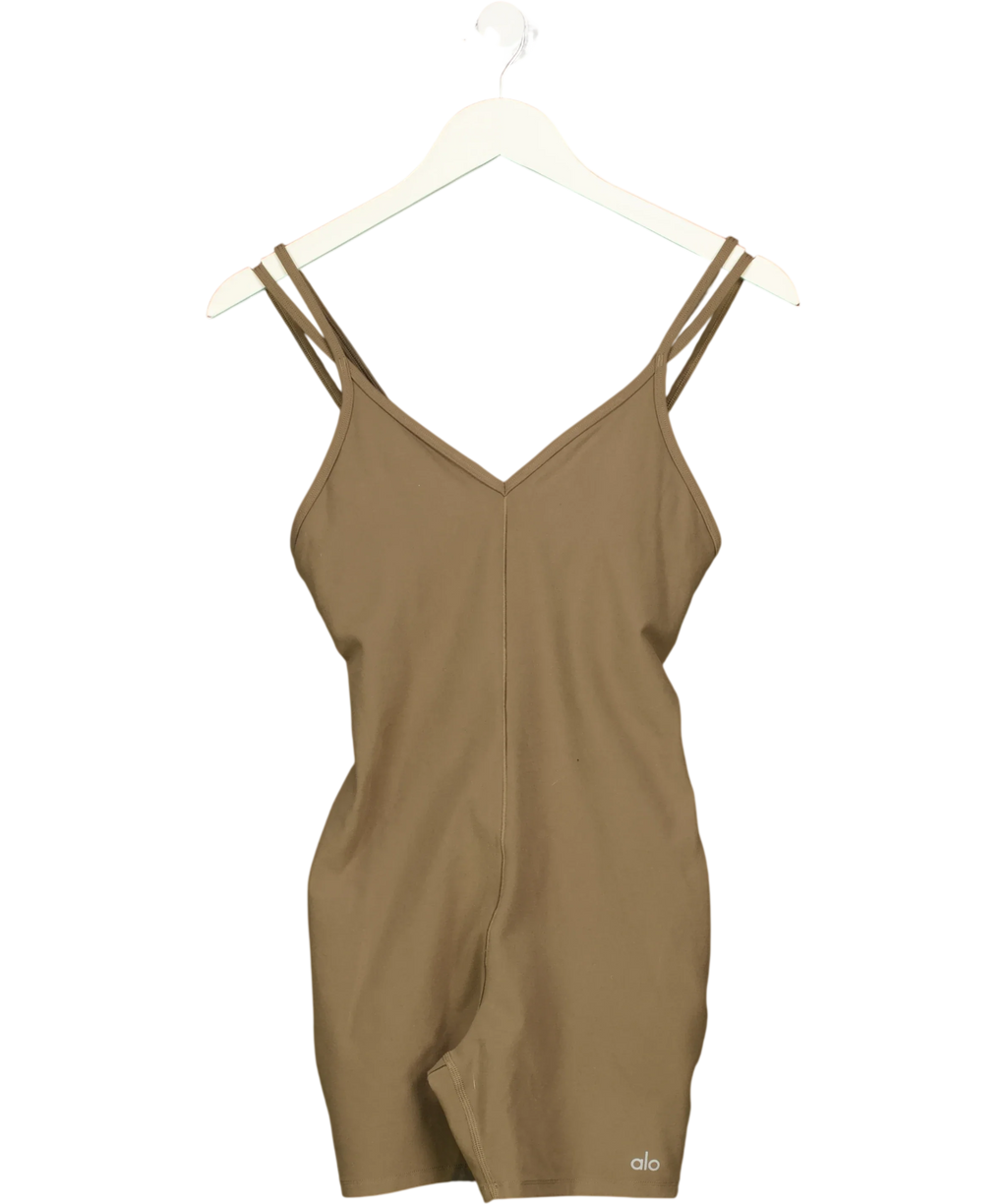 ALO Brown Alo Yoga Alosoft Suns Out Romper Olive Tree BROWN, size UK S — front