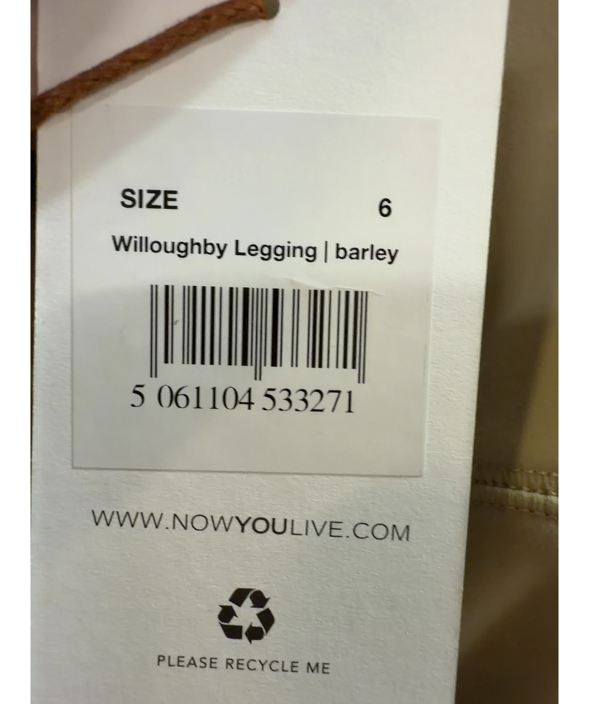 Now You Live Beige Leamington Bra & Willoughby Legging 2-Piece Set Barley Beige, size UK 6 — label