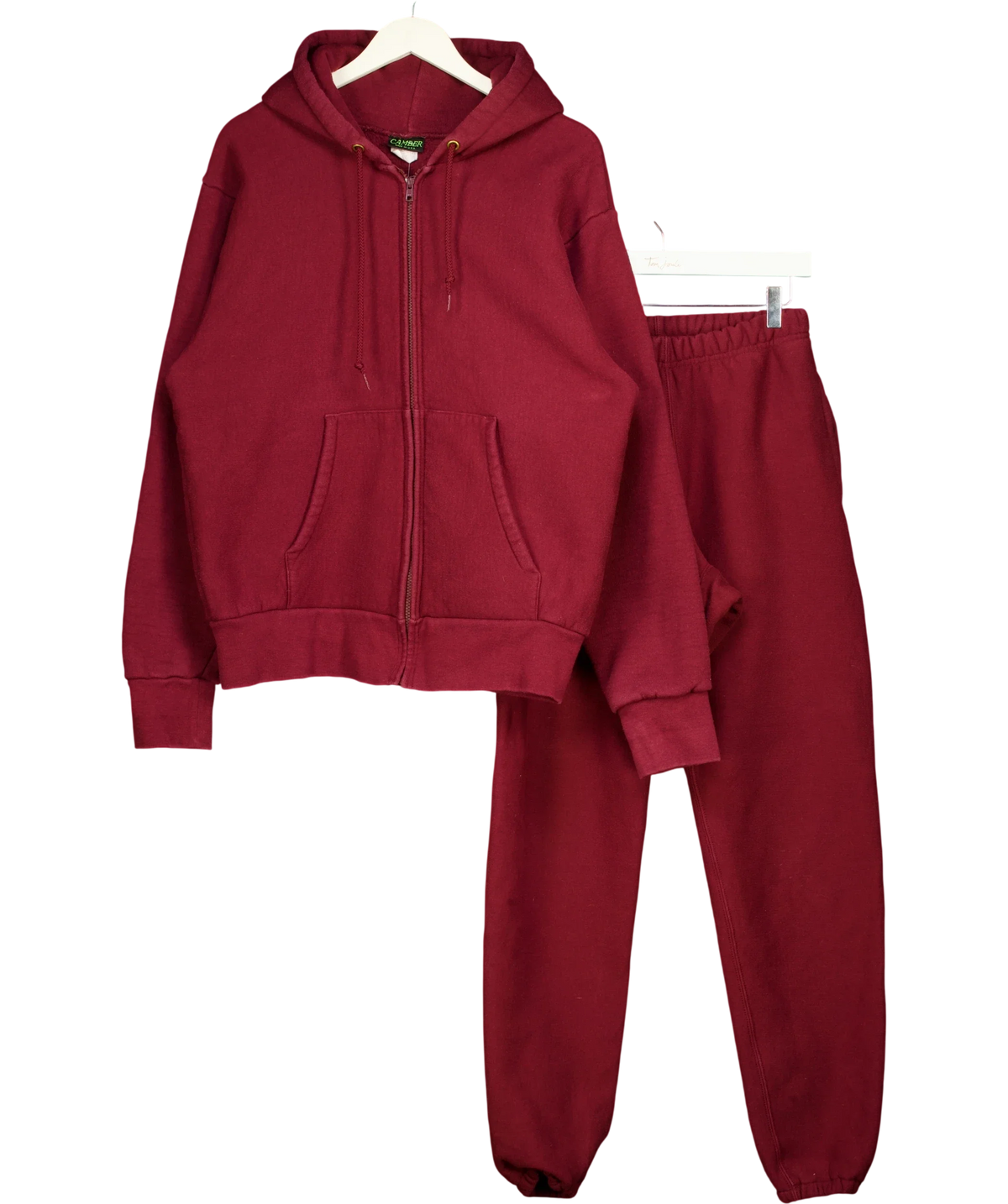 Camber burgundy heavyweight zip hoodie and sweatpants co-ord, size UK S — front