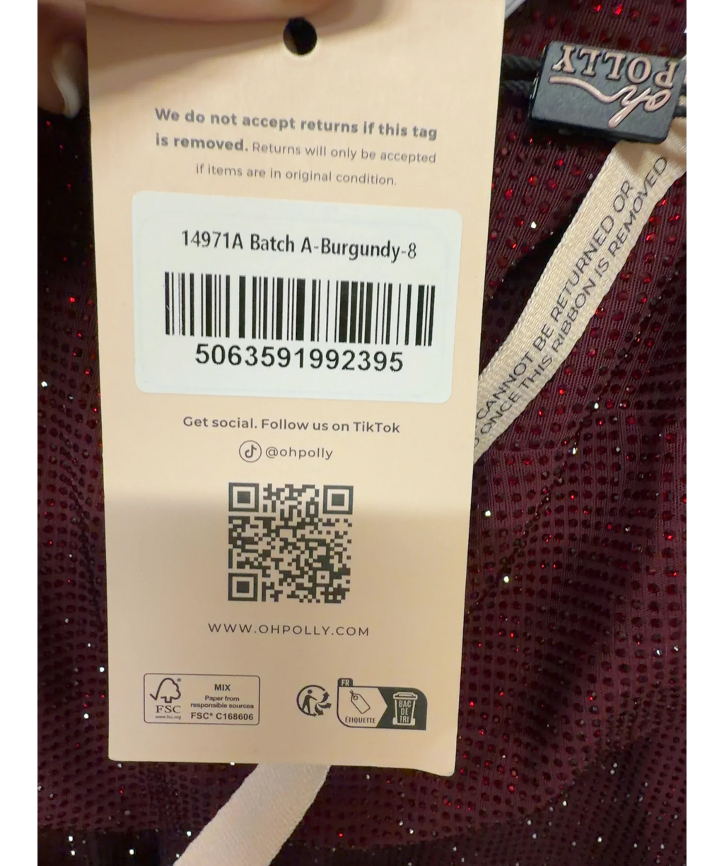 OH POLLY burgundy Aine Embellished Racerback Tank Top, size UK 8 — label