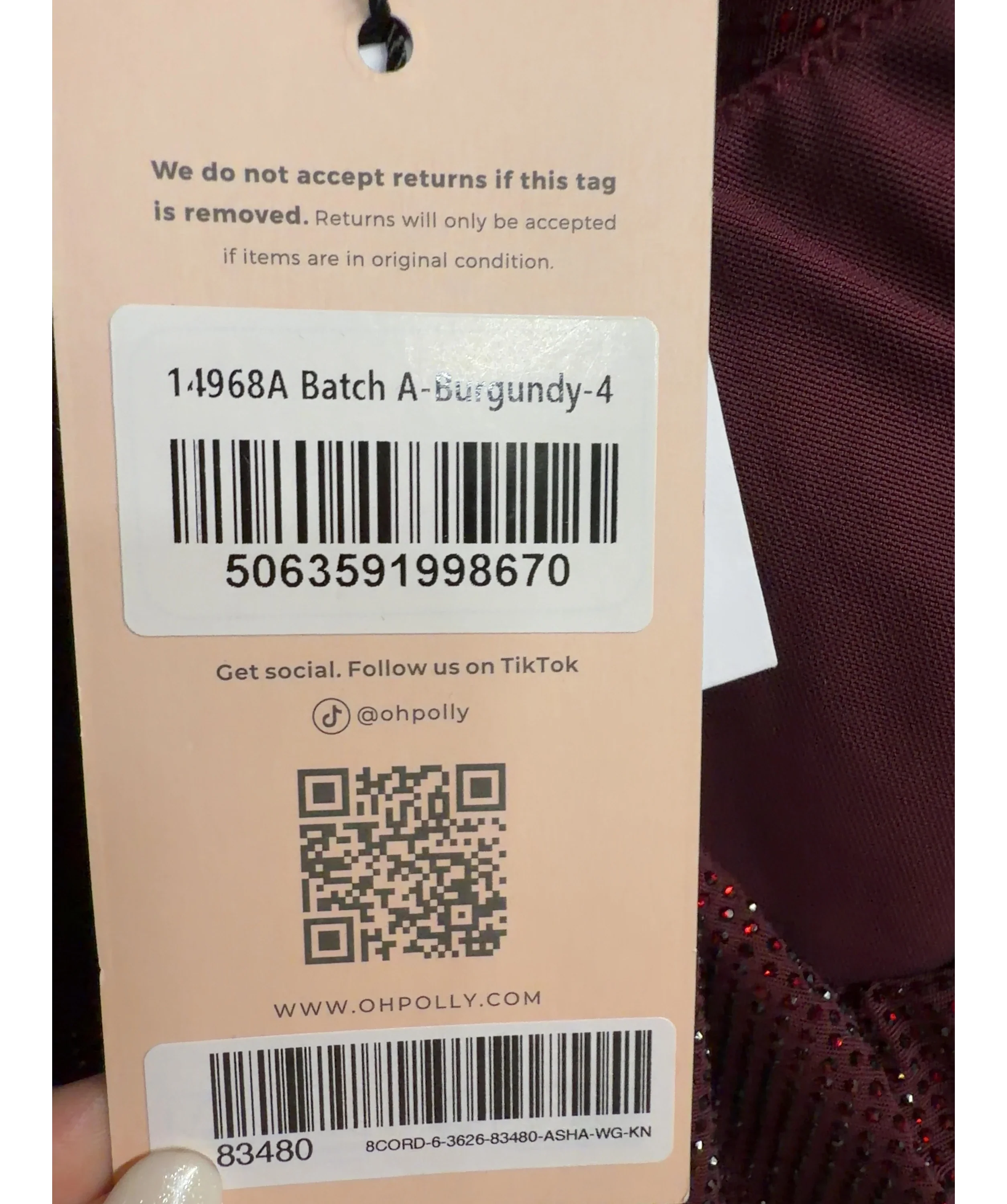 OH POLLY burgundy Aine Embellished Racerback Tank Top, size UK 8 — care label