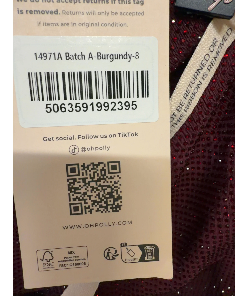 OH POLLY burgundy Aine Embellished Racerback Tank Top, size UK 8 — fabric detail