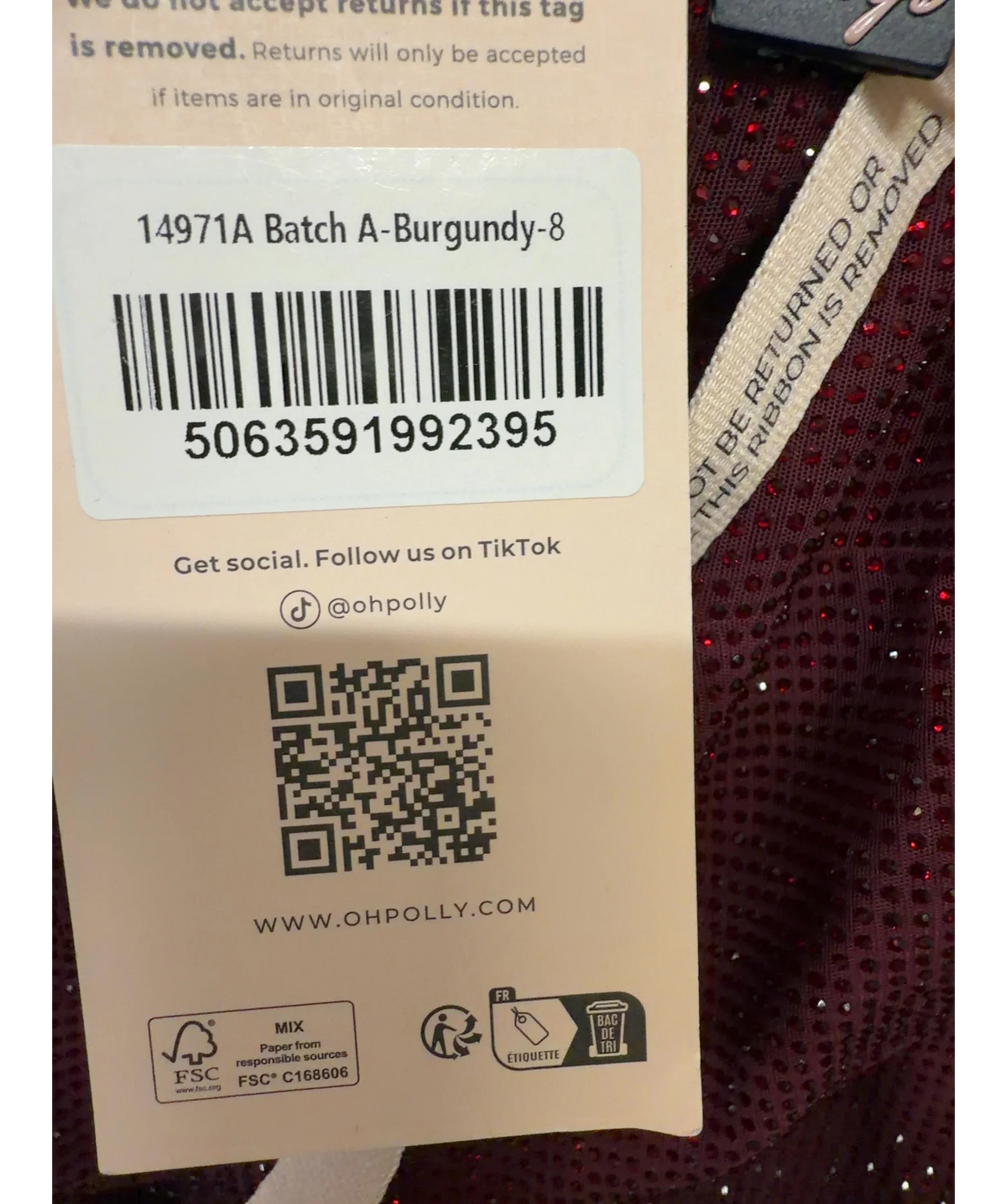 OH POLLY burgundy Aine Embellished Racerback Tank Top, size UK 8 — fabric detail