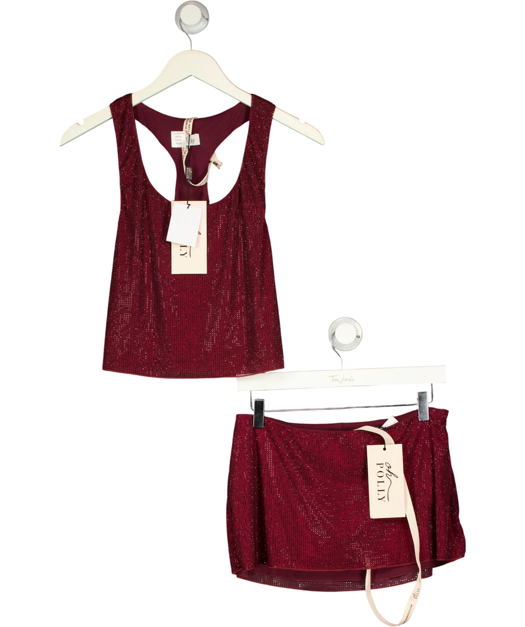 OH POLLY burgundy Aine Embellished Racerback Tank Top, size UK 8 — front