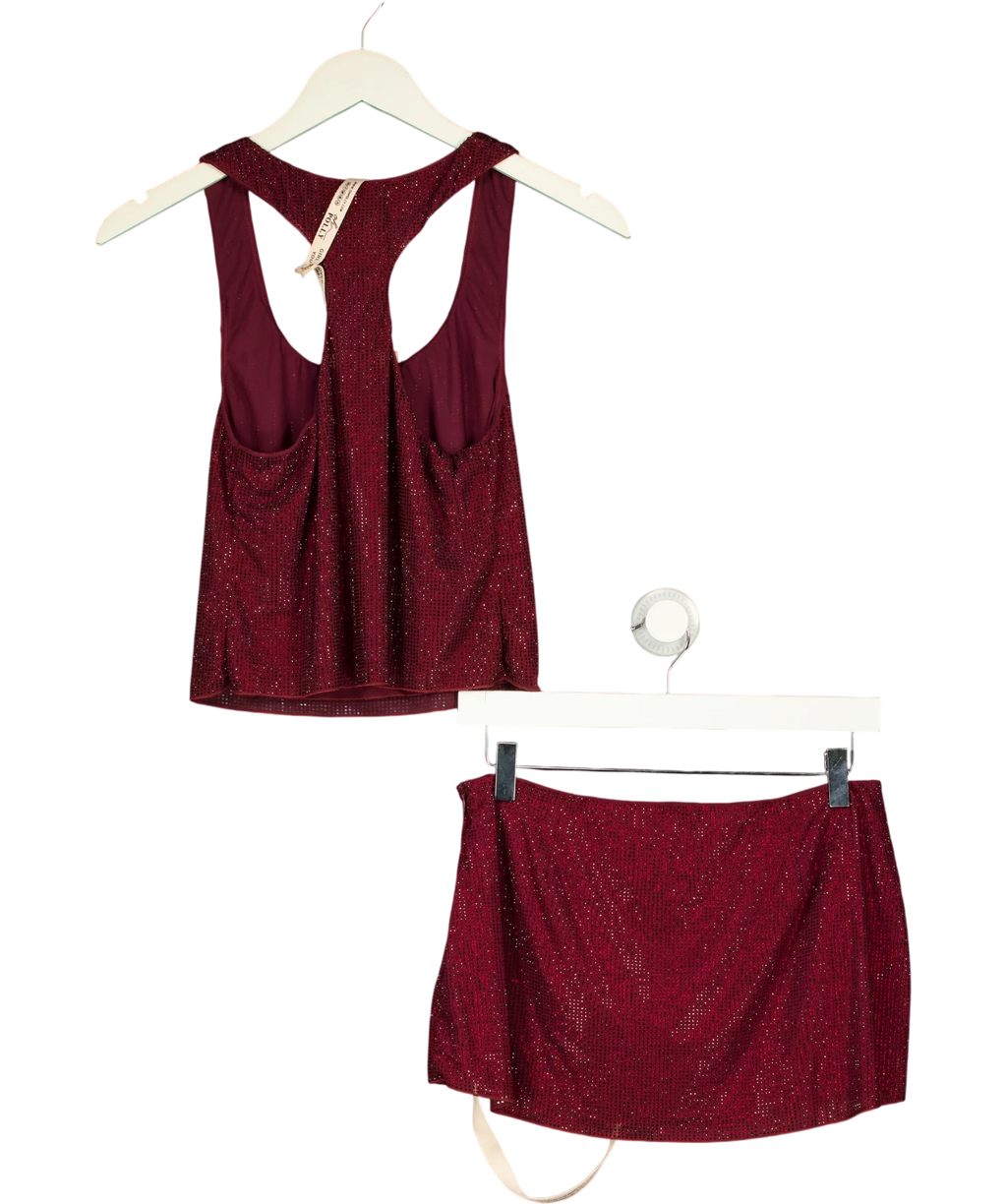 OH POLLY burgundy Aine Embellished Racerback Tank Top, size UK 8 — back