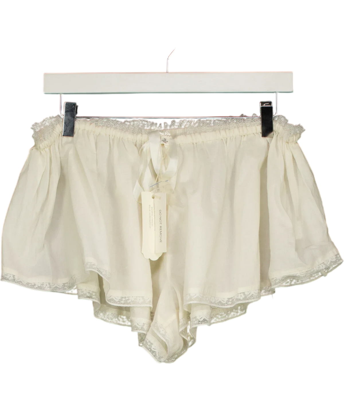For Love & Lemons ivory cotton lace shorts, size UK M — front
