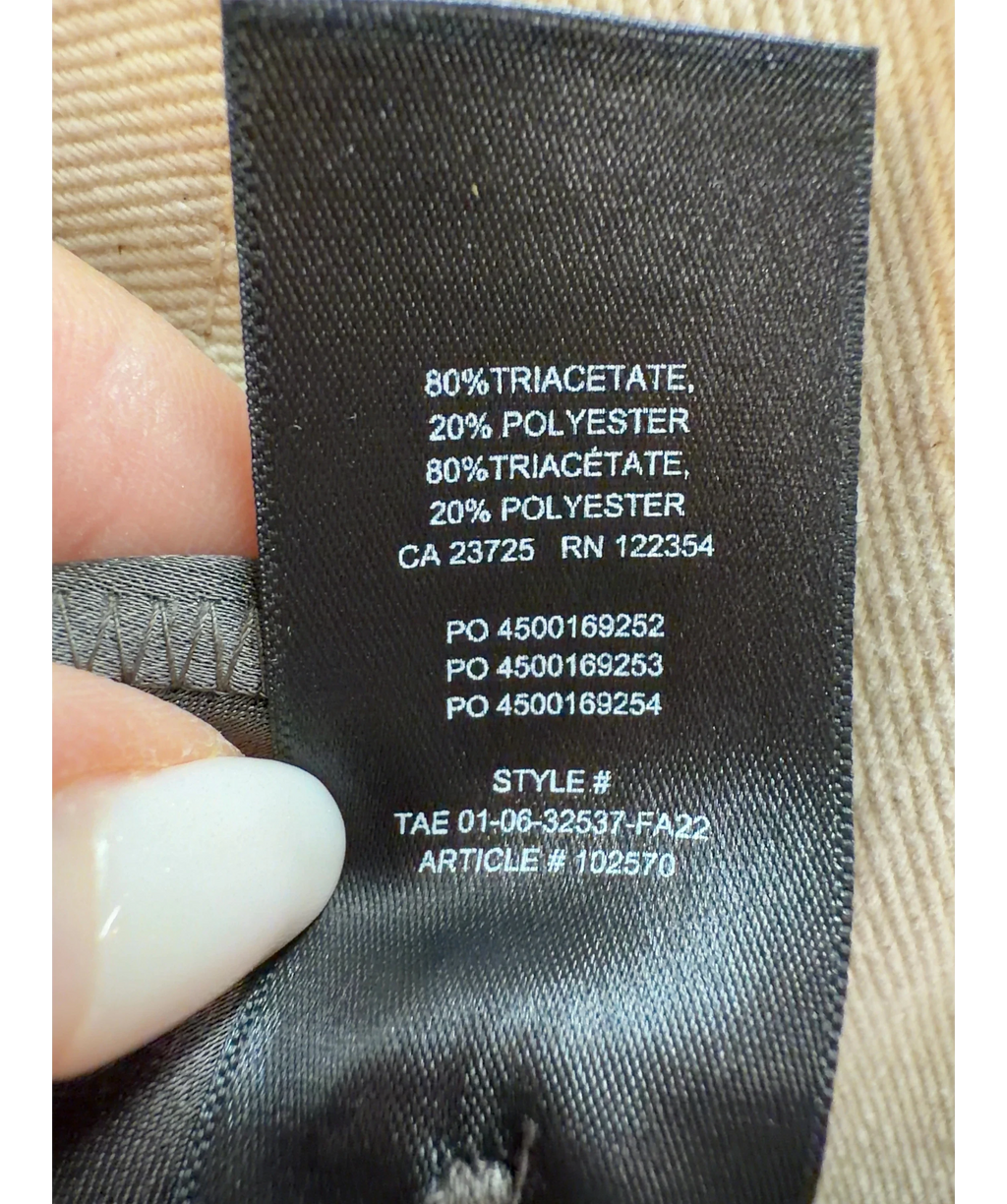 Babaton taupe Vogue Satin Pant, size UK 6 — label