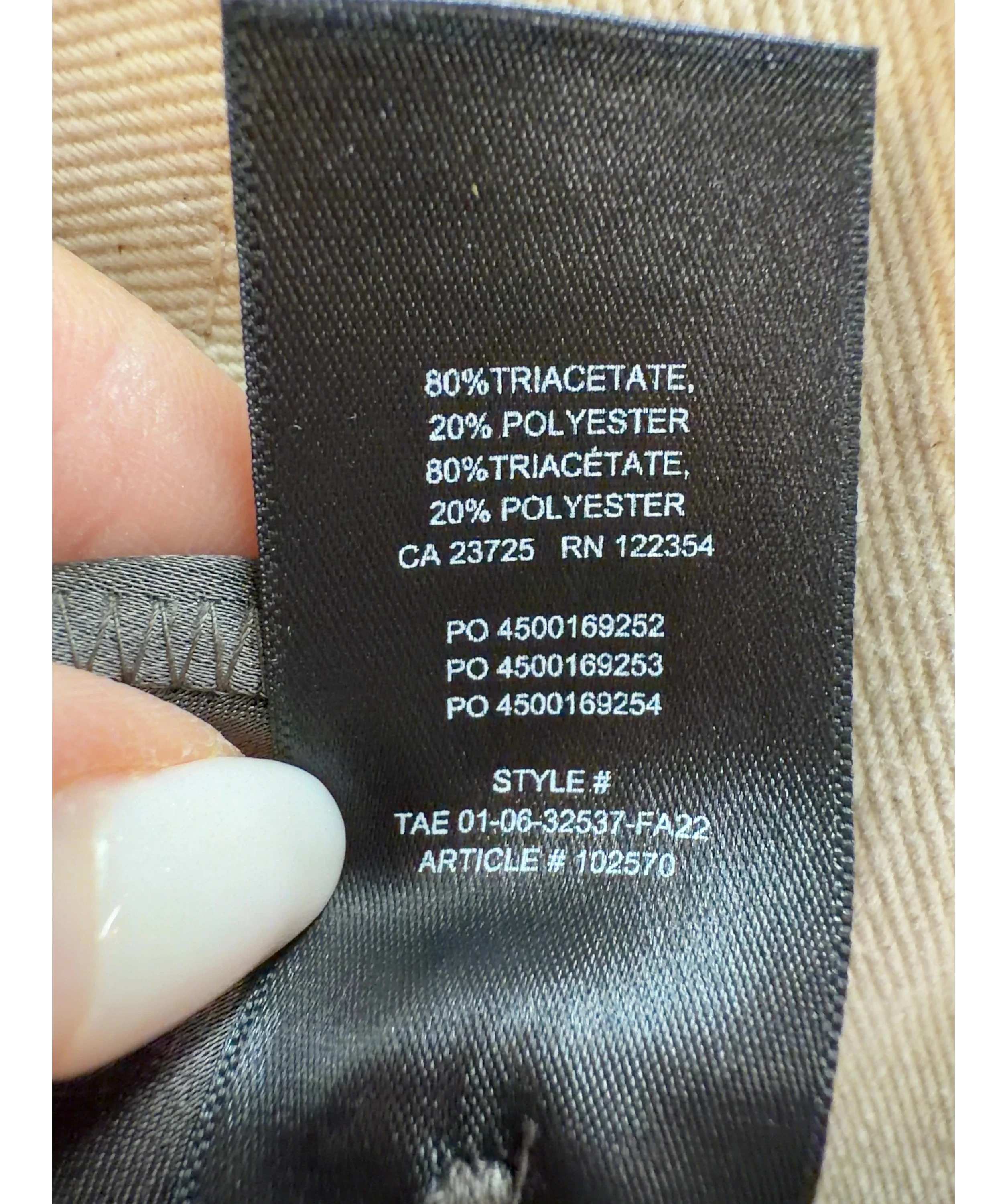 Babaton taupe Vogue Satin Pant, size UK 6 — label