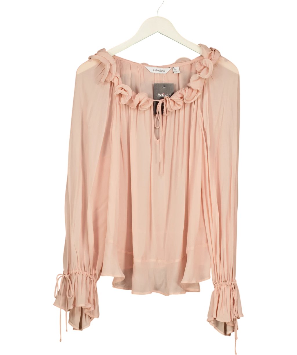 & OTHER STORIES Pink Ruffle Neck Voluminous Blouse, size UK XS — front