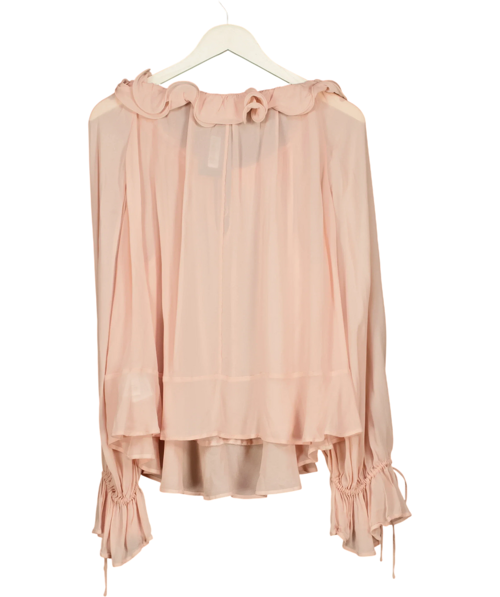 & OTHER STORIES Pink Ruffle Neck Voluminous Blouse, size UK XS — back