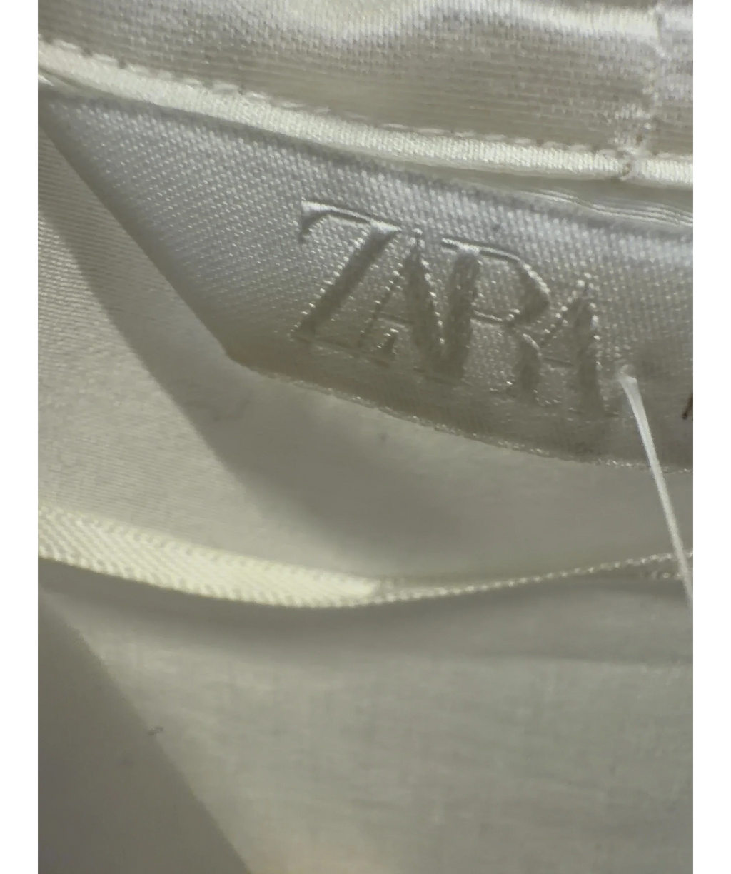 ZARA White tie-neck blouse, size UK S — detail