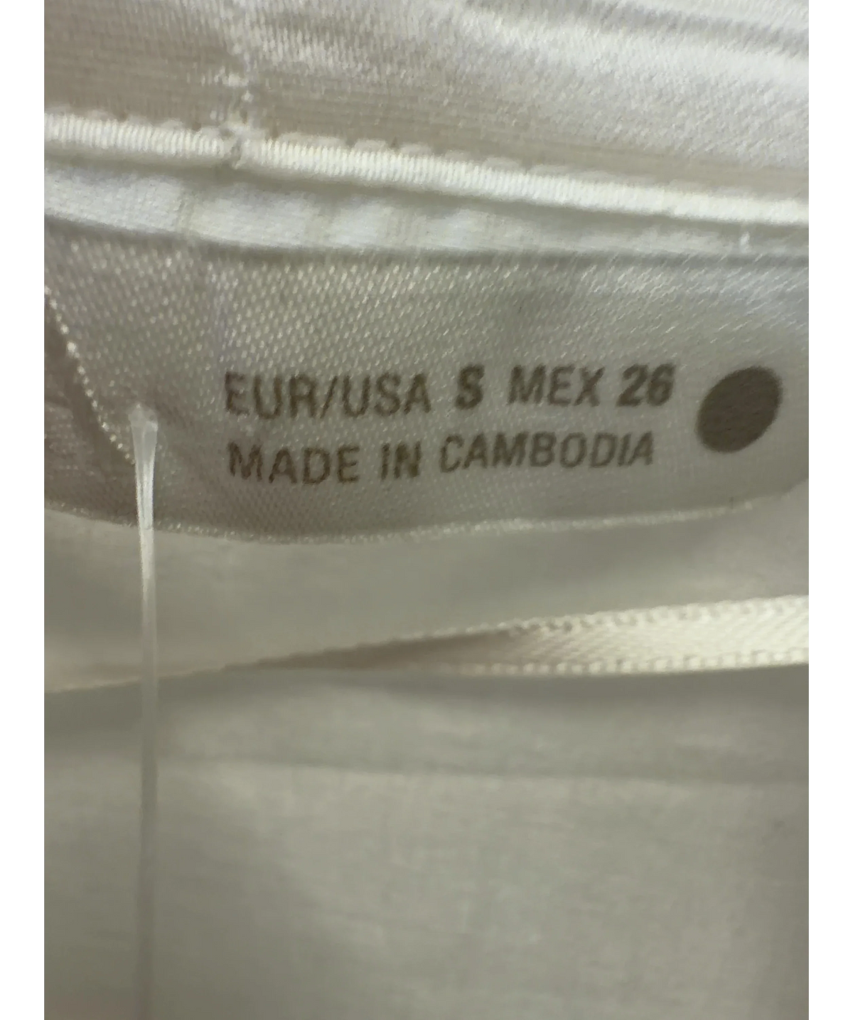 ZARA White tie-neck blouse, size UK S — care label