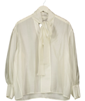 ZARA White tie-neck blouse, size UK S — front