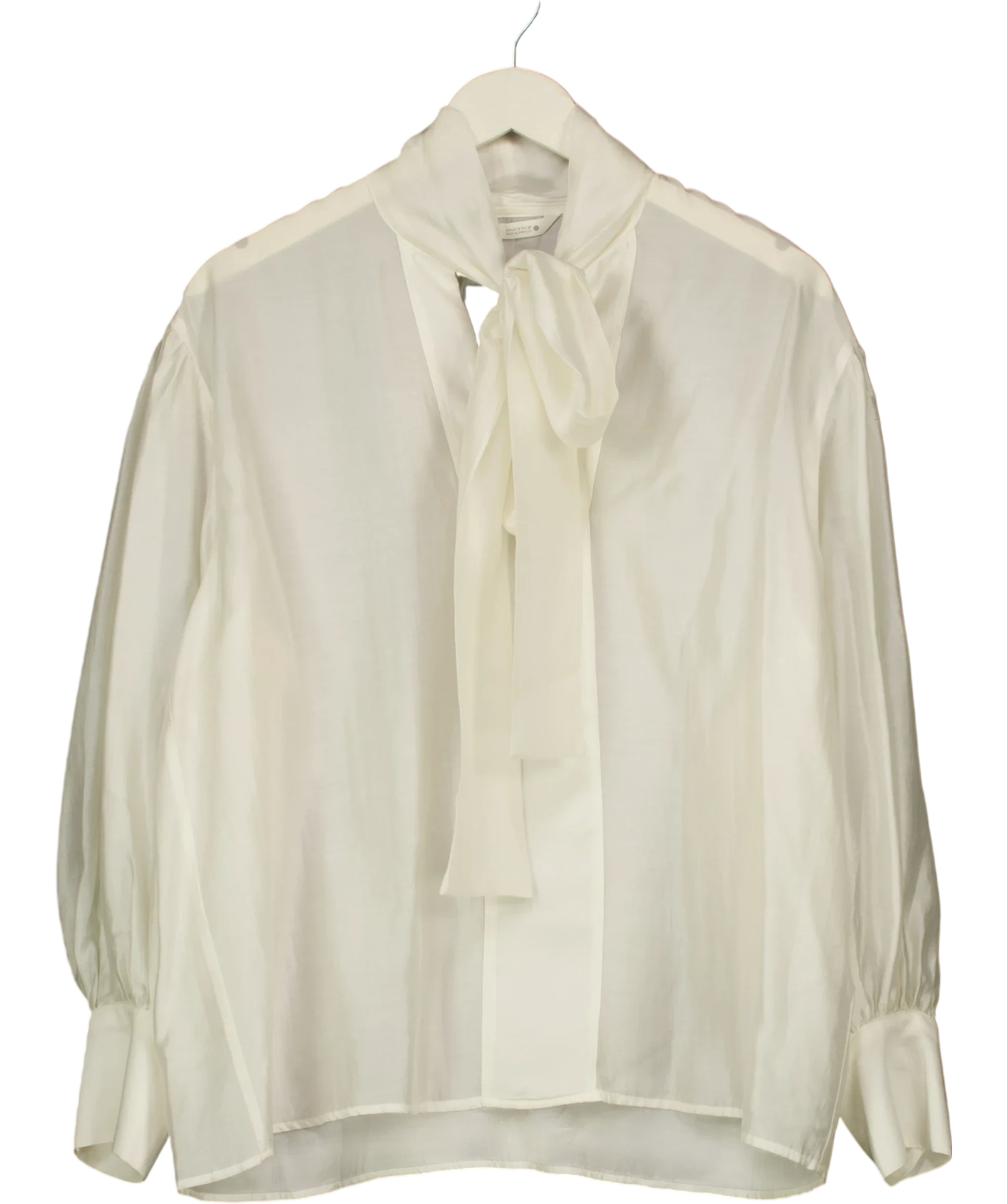 ZARA White tie-neck blouse, size UK S — front