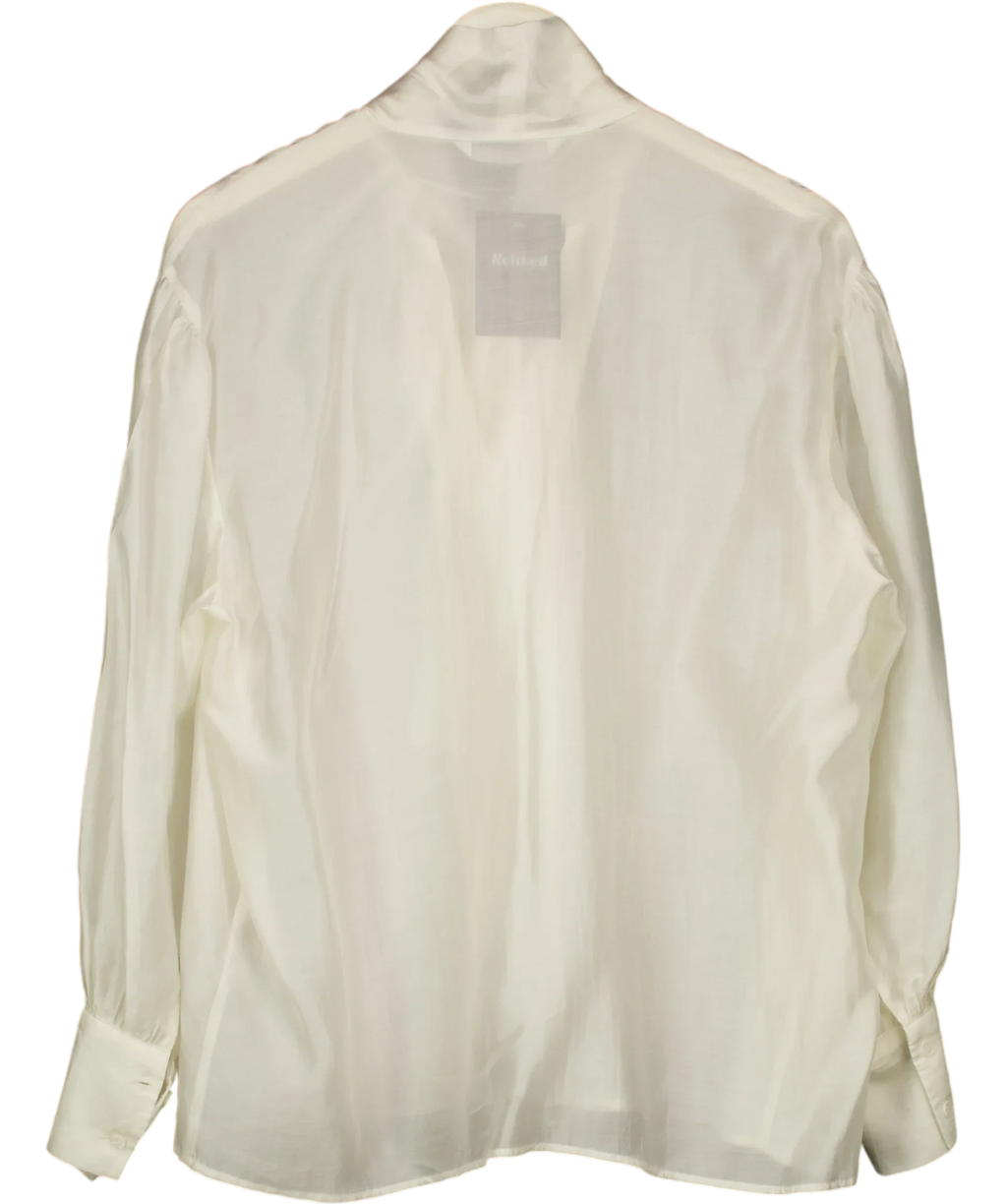 ZARA White tie-neck blouse, size UK S — back