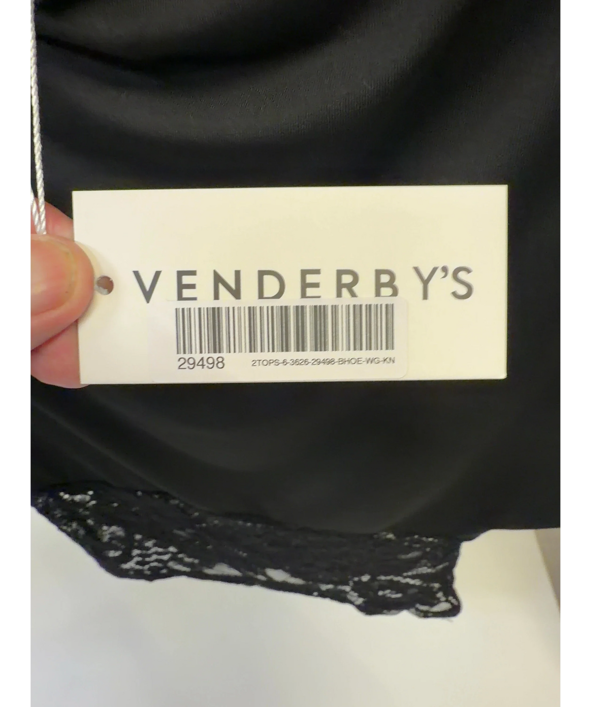 VENDERBY'S Black black lace waist boat-neck top, size UK XS/S — detail