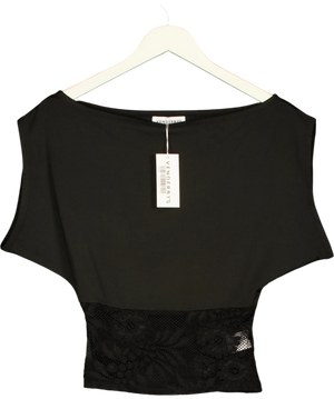 Venderby's Black Lace Waist Boat-Neck Top UK XS/S