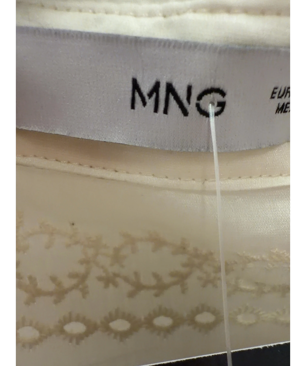 MANGO cream floral-embroidered lyocell shirt, size UK S — detail