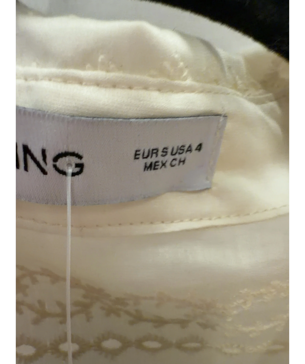 MANGO cream floral-embroidered lyocell shirt, size UK S — care label