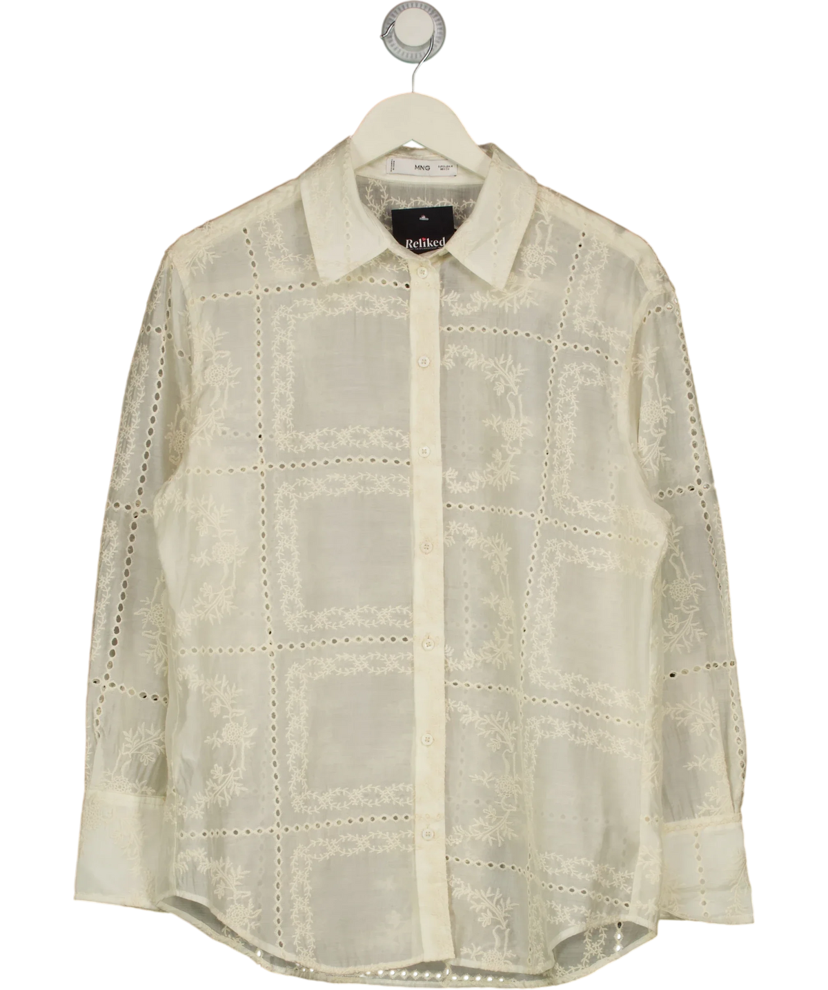 MANGO cream floral-embroidered lyocell shirt, size UK S — front