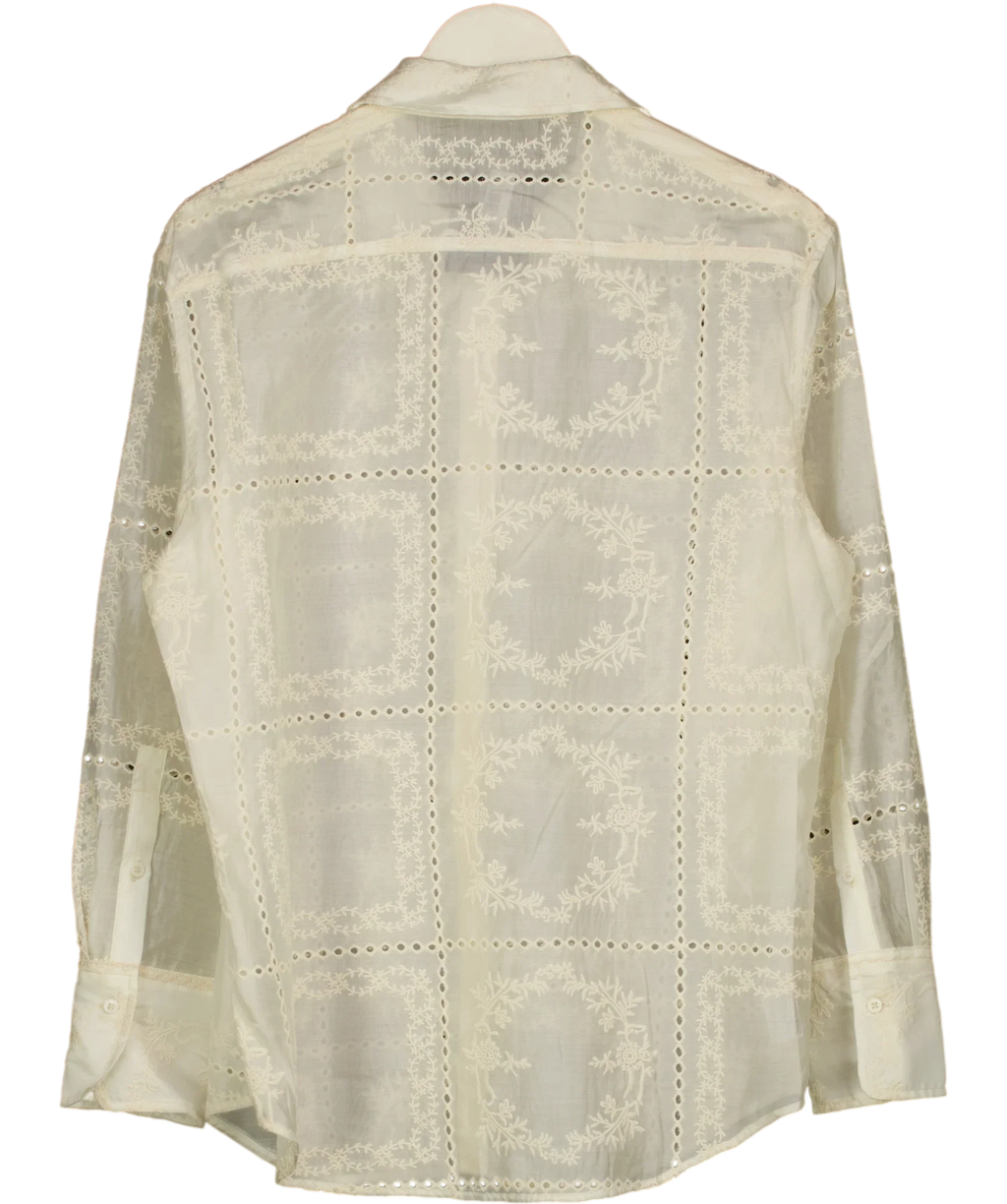 MANGO cream floral-embroidered lyocell shirt, size UK S — back