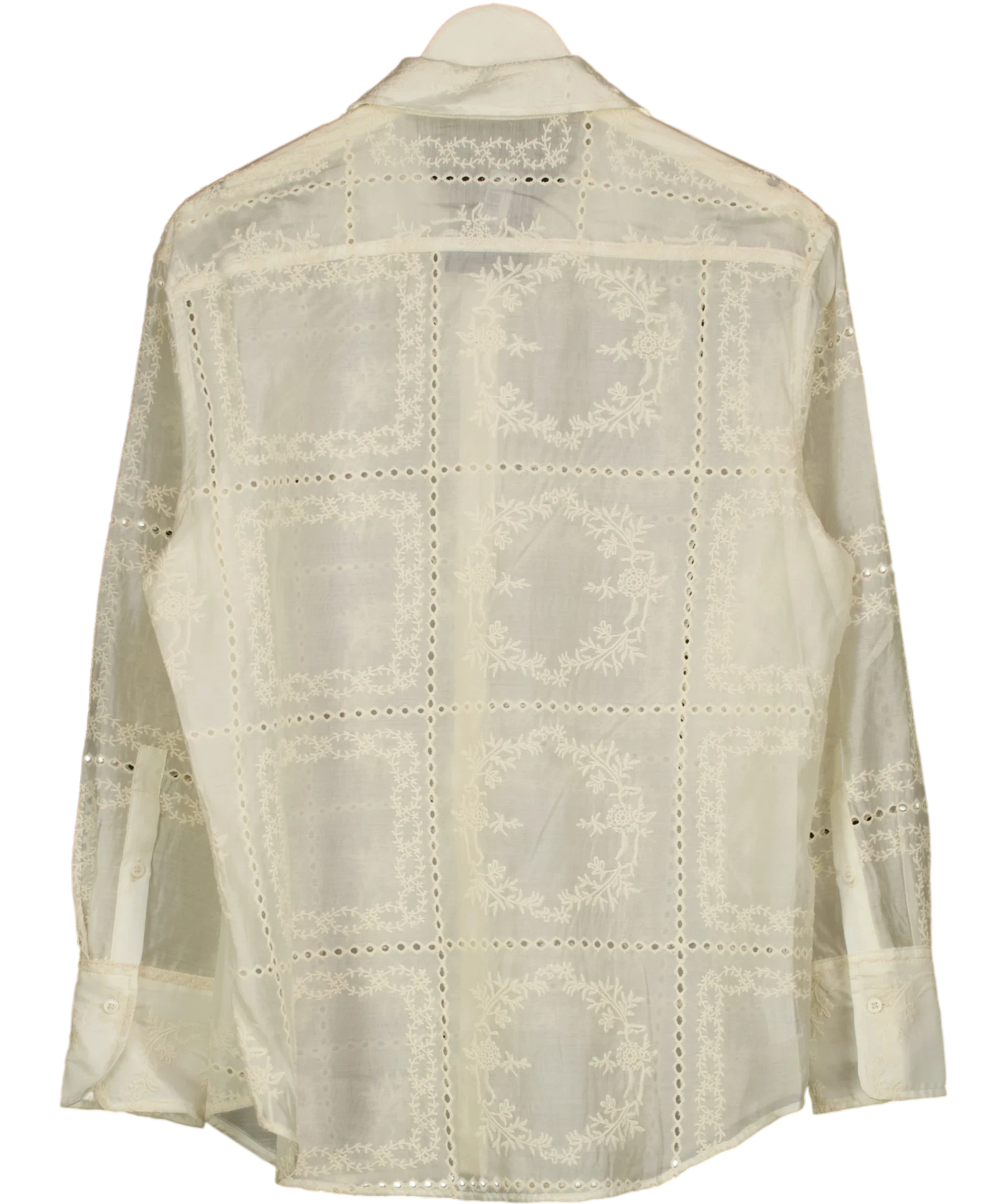 MANGO cream floral-embroidered lyocell shirt, size UK S — back