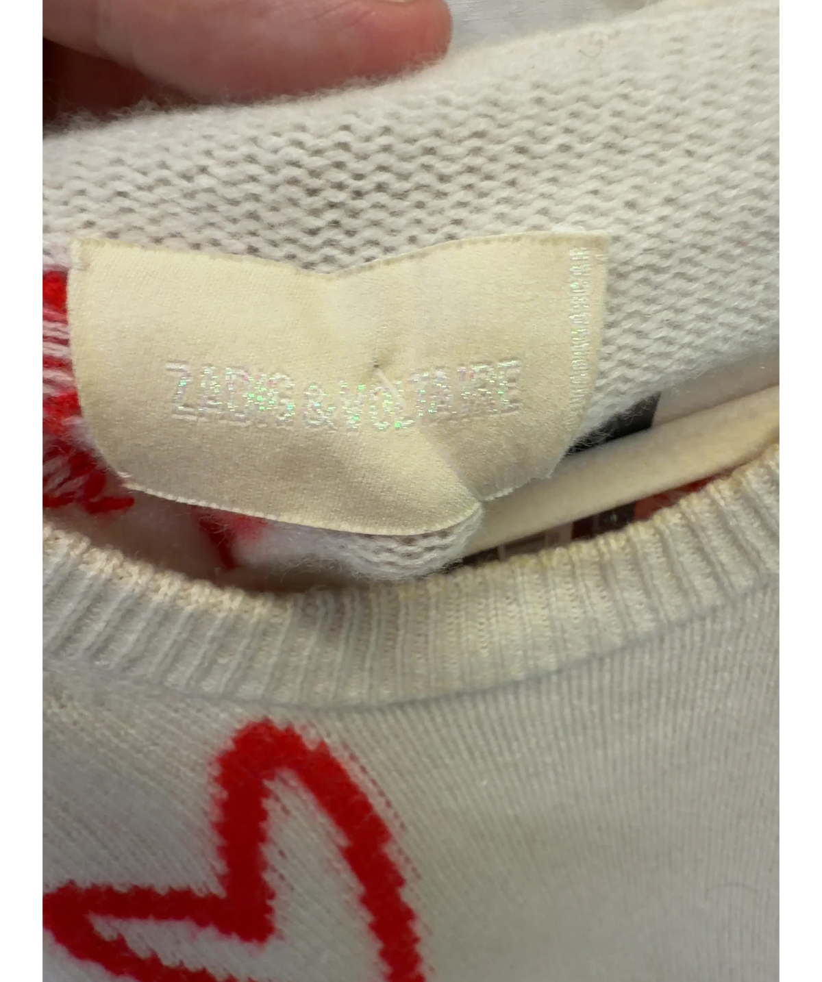 Zadig & Voltaire Cream Markus Heart Cashmere Sweater, size UK M — detail