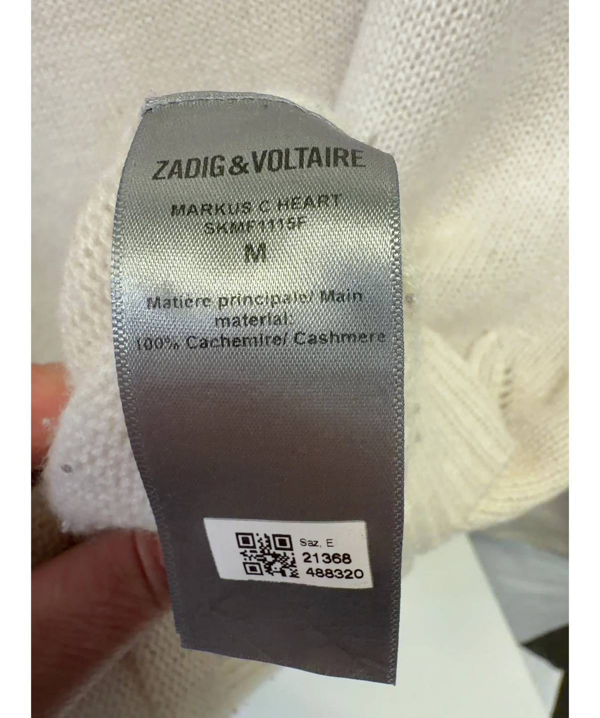 Zadig & Voltaire Cream Markus Heart Cashmere Sweater, size UK M — label