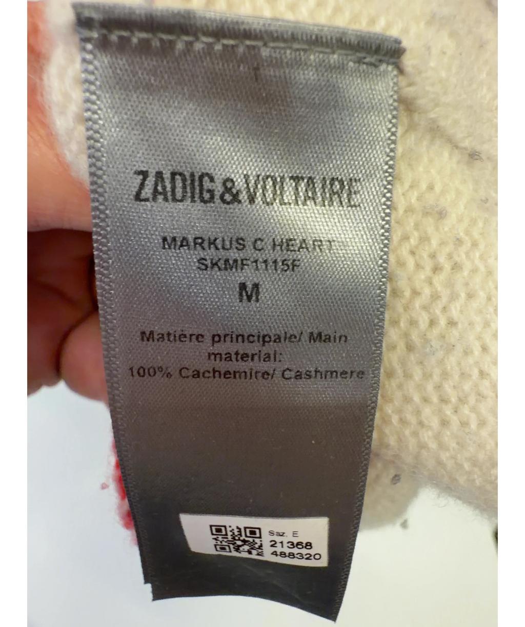 Zadig & Voltaire Cream Markus Heart Cashmere Sweater, size UK M — care label