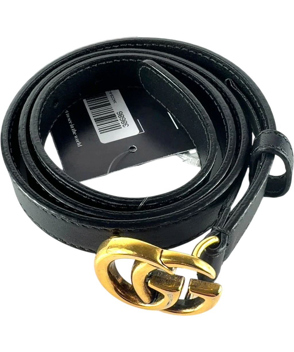 Gucci GG Marmont Leather Belt Black / Antique Gold SIZE 75 — Back