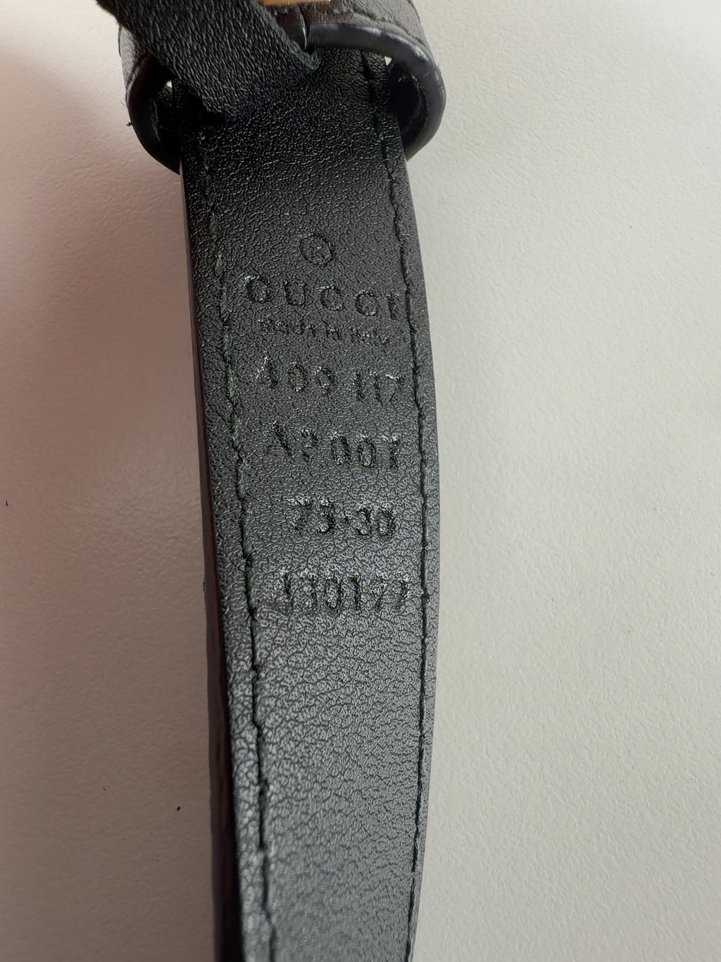 Gucci Black GG Marmont thin belt, size UK S — care label