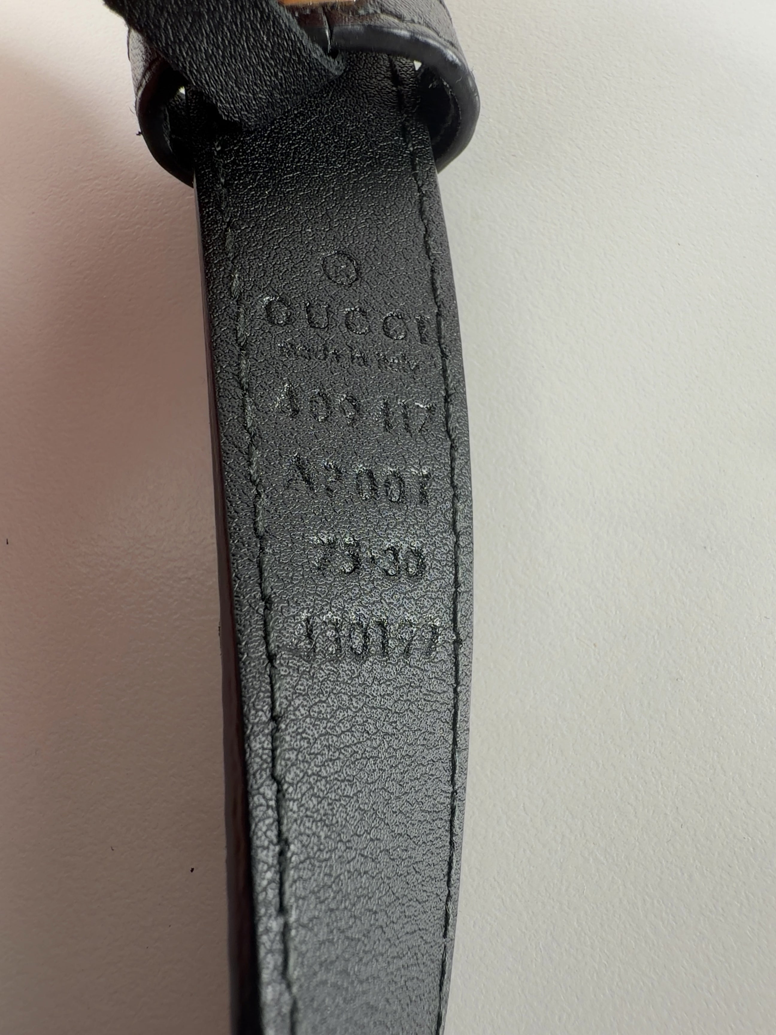 Gucci Black GG Marmont thin belt, size UK S — care label