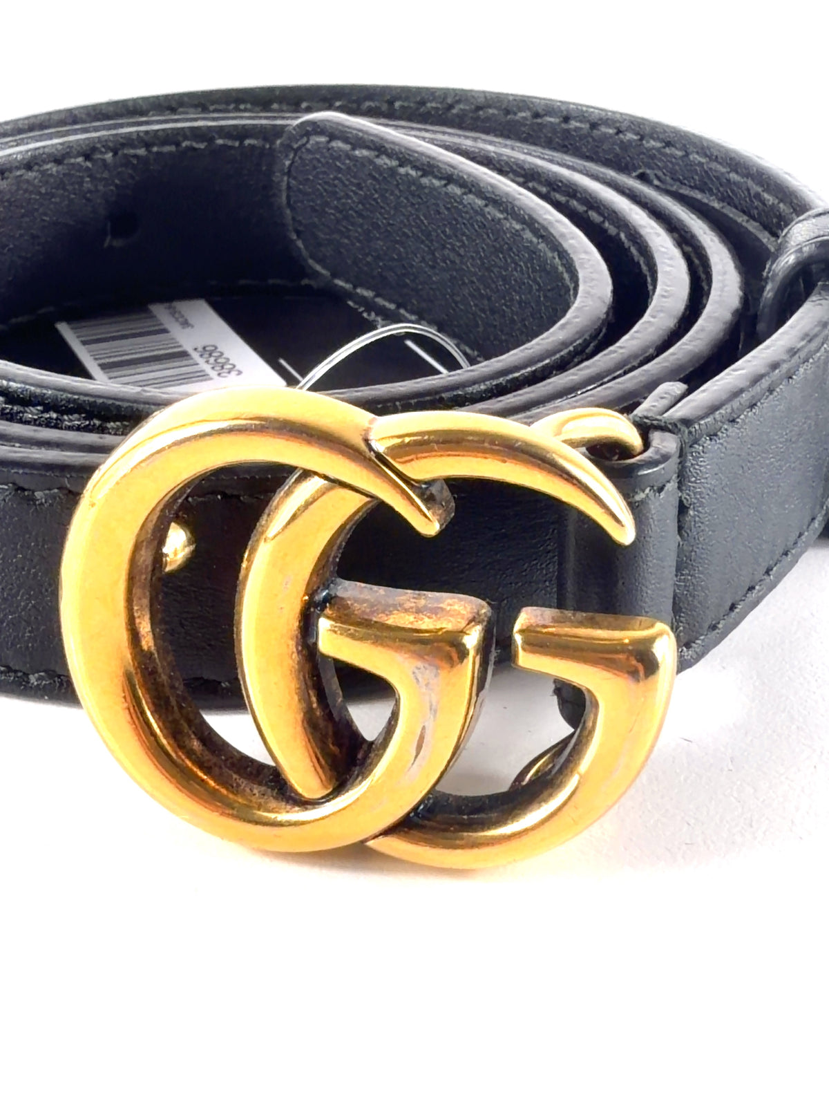Gucci Black GG Marmont thin belt, size UK S — fabric detail