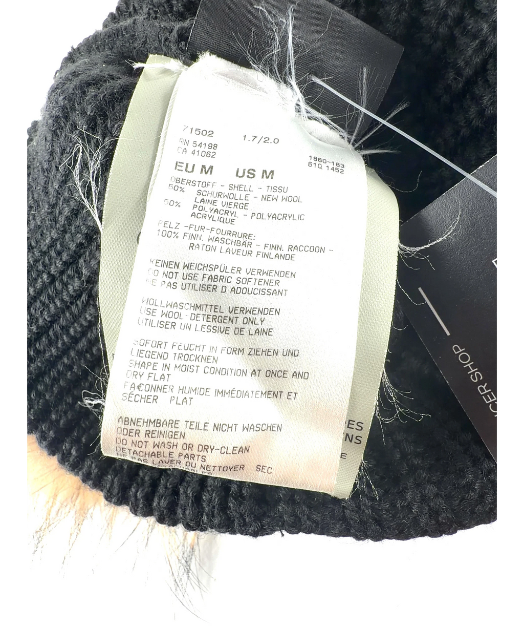 Bogner Black And Brown Wool  Beanie with Fur Pom-Pom  UK M — Materials