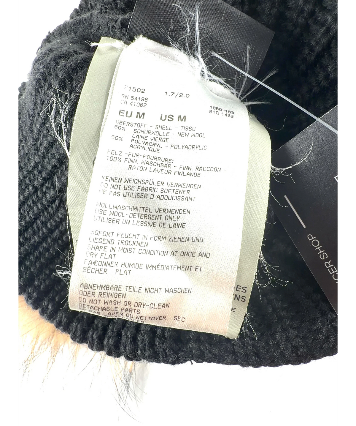 Bogner Black And Brown Wool  Beanie with Fur Pom-Pom  UK M — Materials