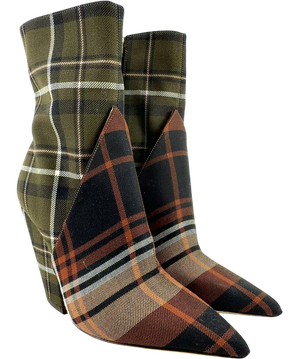 Burberry Patchwork Tartan Wedge Heel Pointed-Toe Boots UK 5