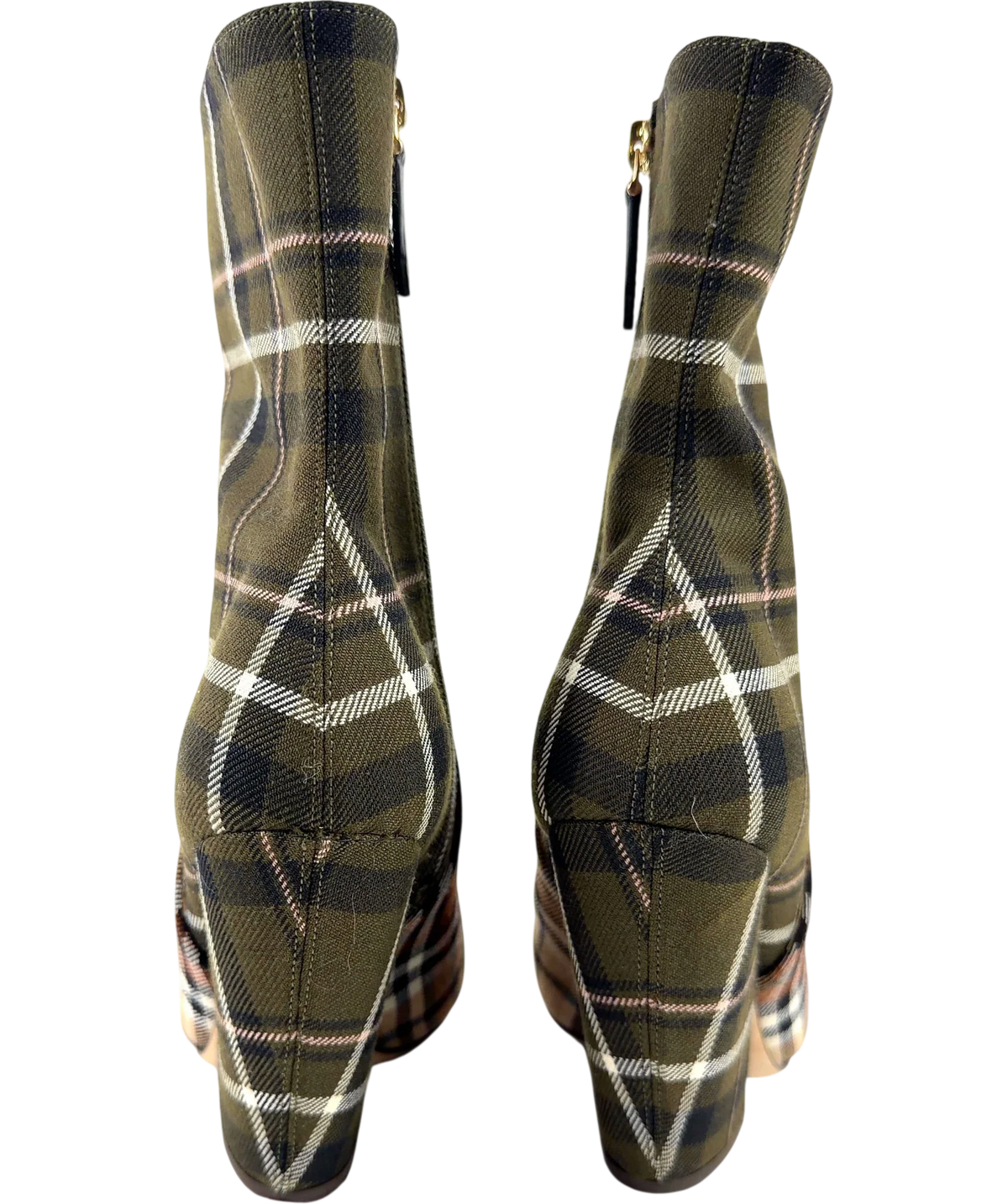 Burberry Patchwork Tartan Wedge Heel Pointed-Toe Boots UK 5 — Back