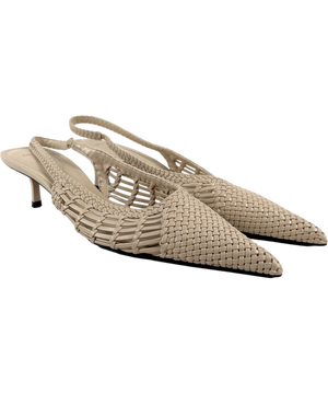 Mng Woven Toe Cap Slingback Kitten Heel Pumps Beige 37