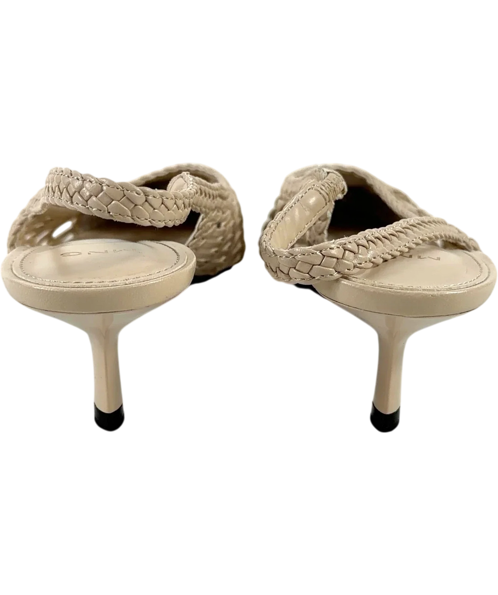 MNG Beige Woven Toe Cap Slingback Kitten Heel Pumps, size UK 6 EU 39 👠 — back