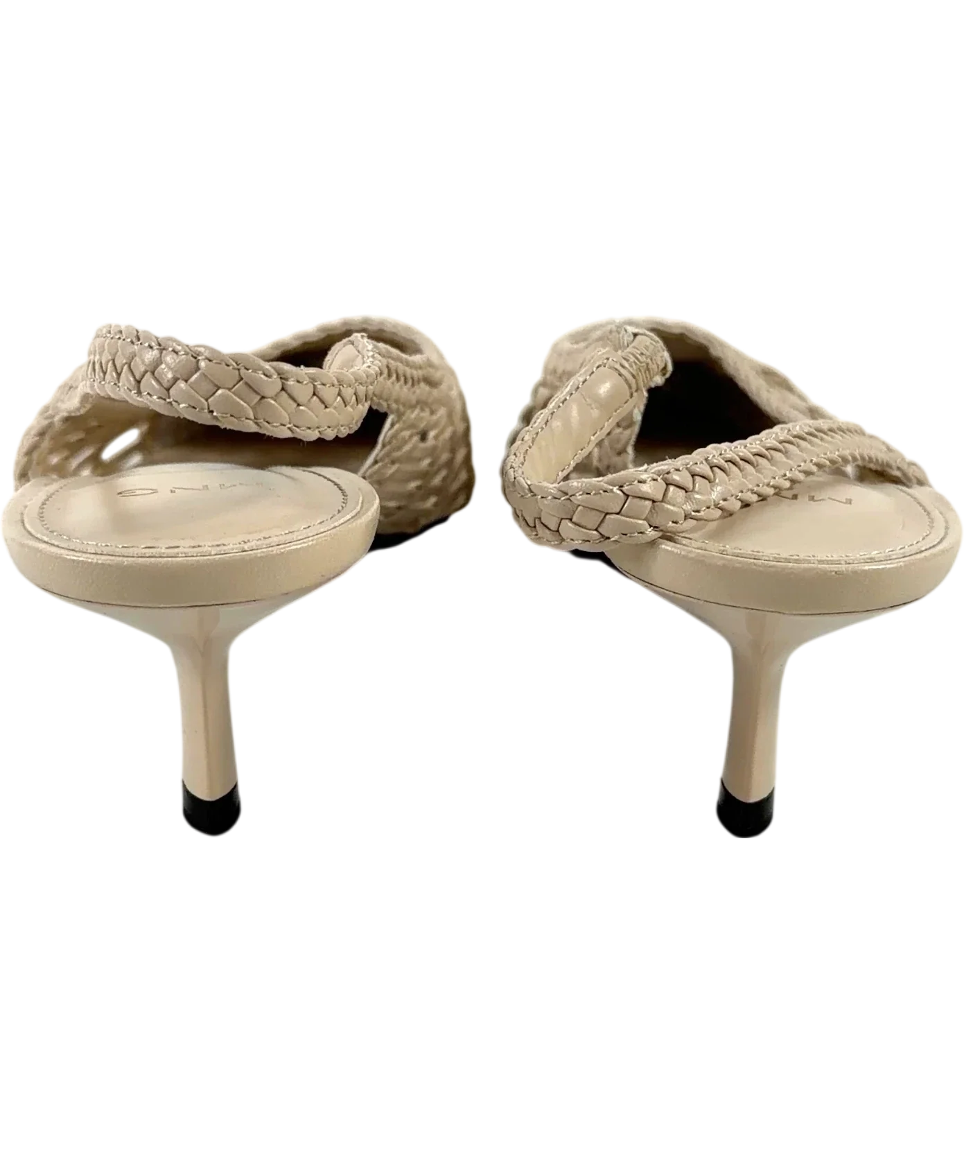 MNG Beige Woven Toe Cap Slingback Kitten Heel Pumps, size UK 6 EU 39 👠 — back