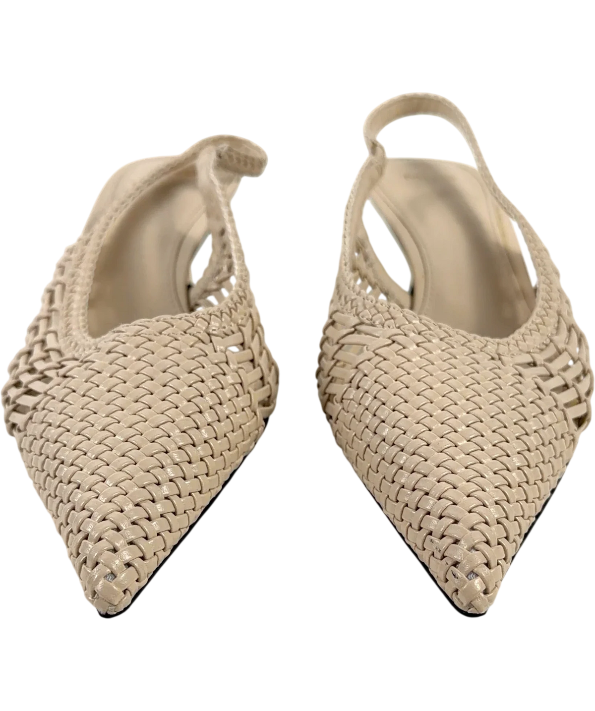 Mng Woven Toe Cap Slingback Kitten Heel Pumps Beige 37 — Front (both, face on)