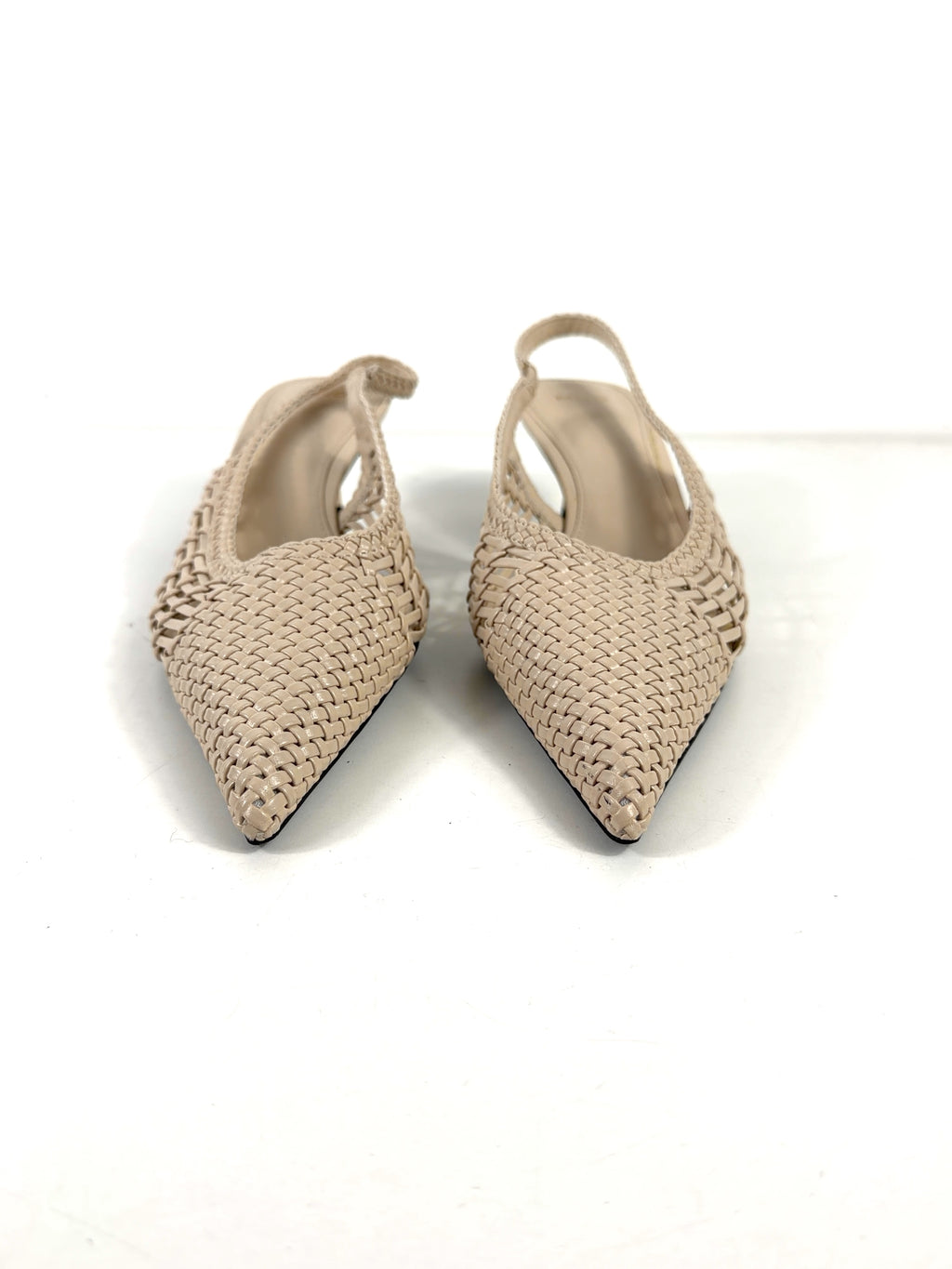 MNG Beige Woven Toe Cap Slingback Kitten Heel Pumps, size UK 6 EU 39 👠 — detail